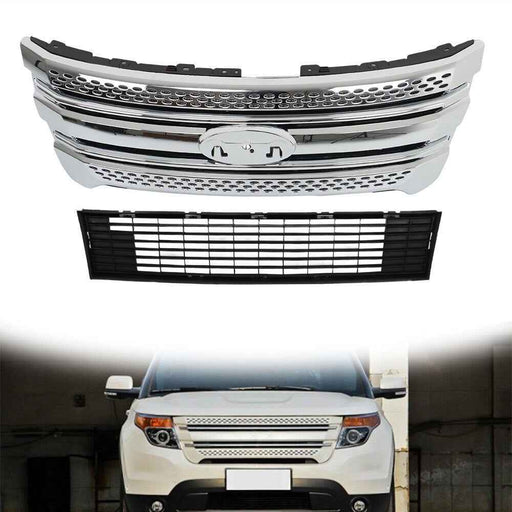 DURAFORCE For Ford Explorer 2011 2012-2015 Lower Grille&Front Upper Chrome Grille Assembly