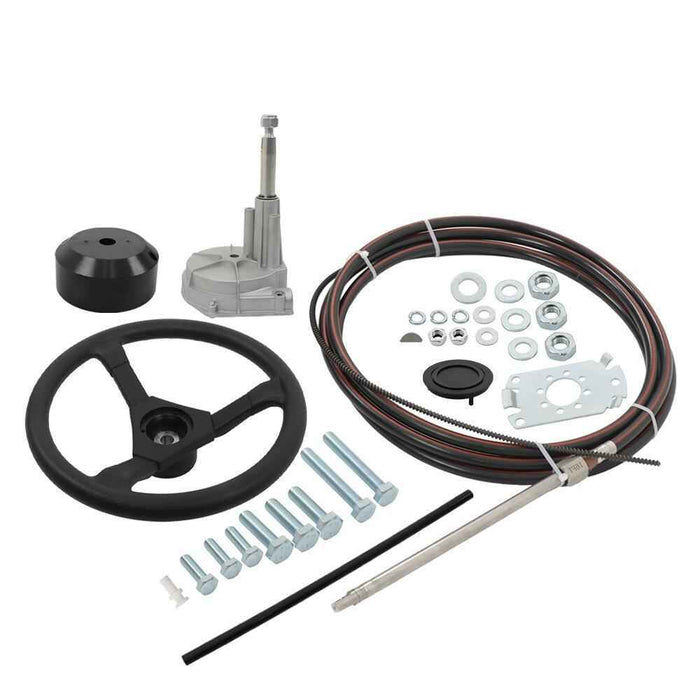 DURAFORCE New 16Ft Outboard Boat Rotary Steering System Kit With 12.4" Steering Wheel