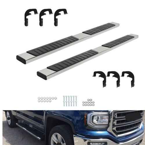 DURAFORCE Silver Side Steps For Chevy Silverado 1500 Double Cab 19-2023 Running Boards 6"
