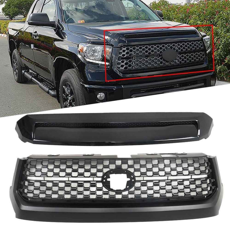 DURAFORCE For Toyota Tundra 2014-2020 Hood Bulge Molding Grill+Front Grille Glossy Black