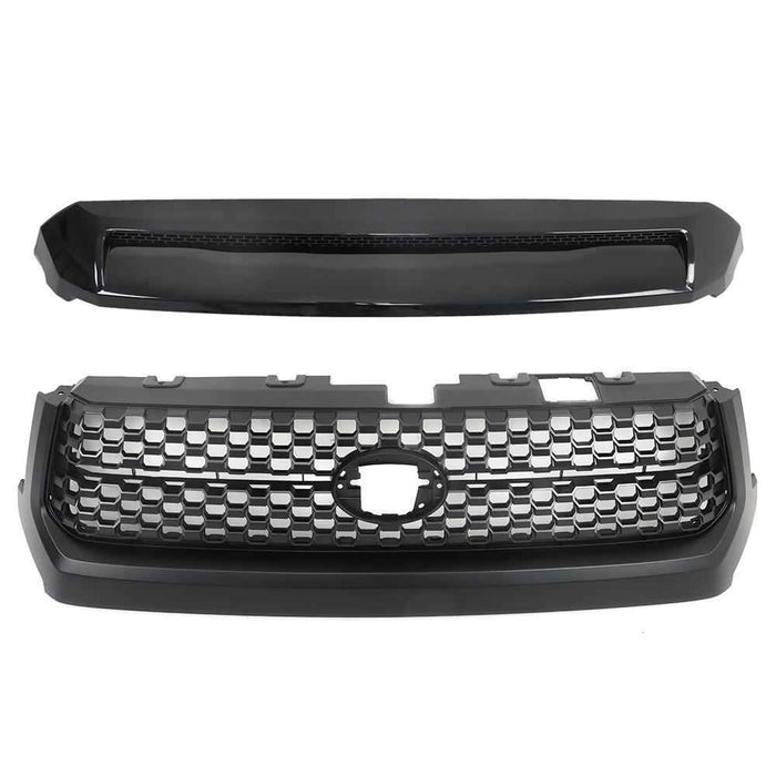DURAFORCE For Toyota Tundra 2014-2020 Hood Bulge Molding Grill+Front Grille Glossy Black
