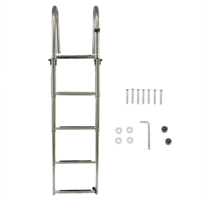 DURAFORCE Durable 4 Step Stainless Steel Telescoping Boat Ladder Foldable Premium USA