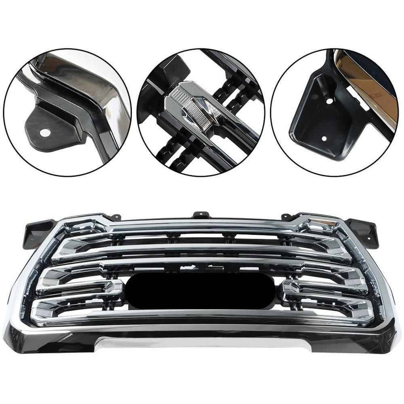 DURAFORCE Grill Front Upper Bumper Grille Chrome For GMC Sierra 1500 SLT 2019 2020 2021