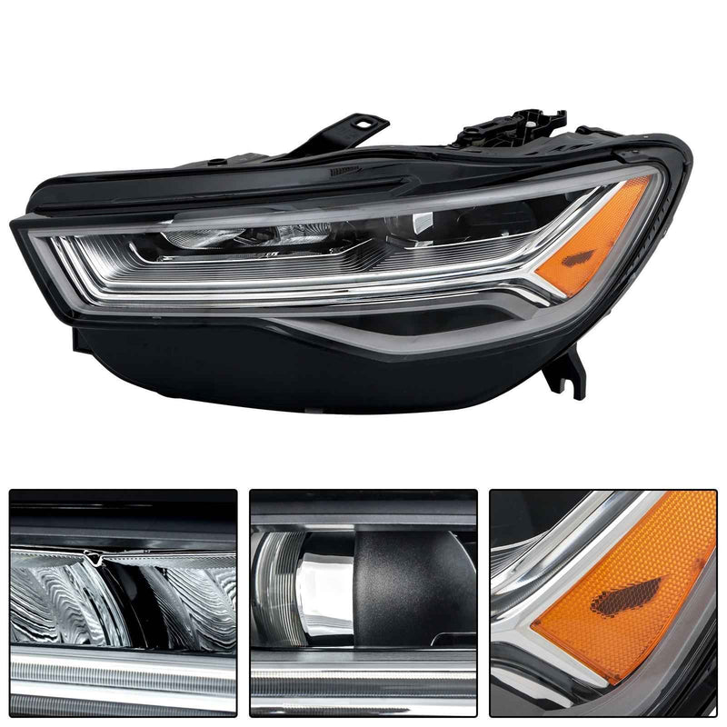 DURAFORCE Driver LED Headlight For Audi A6 S6 2016 2017 2018 Without Matrix Module Black