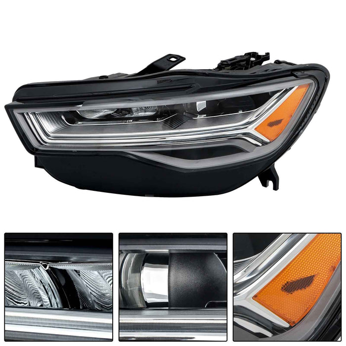 DURAFORCE Driver LED Headlight For Audi A6 S6 2016 2017 2018 Without Matrix Module Black