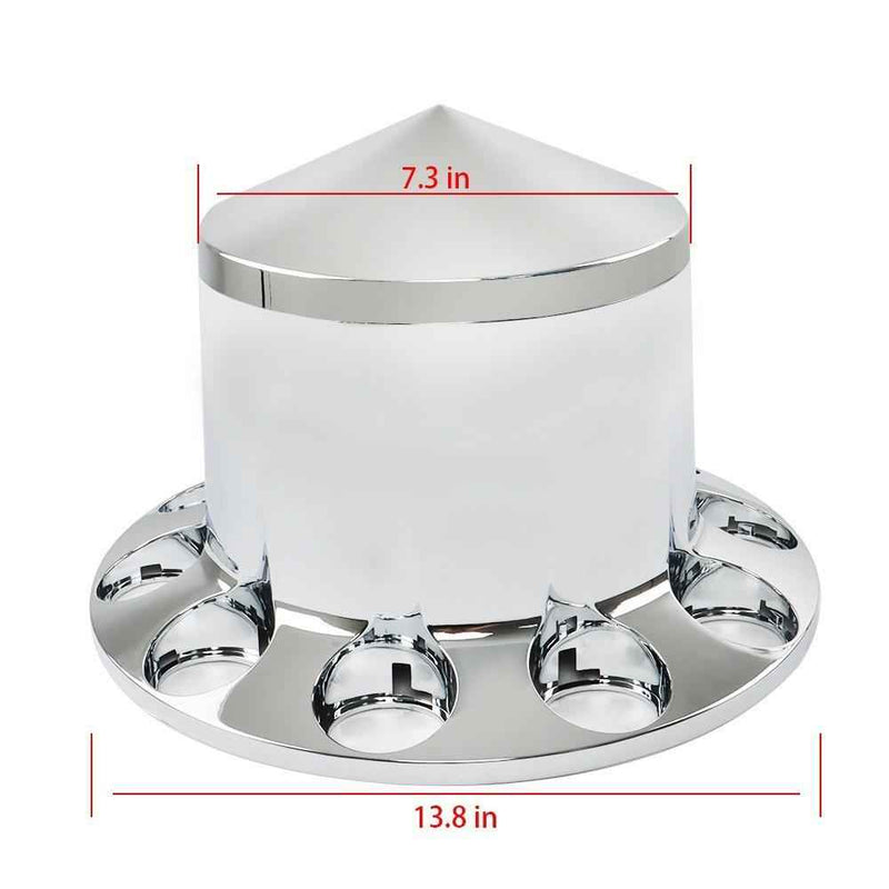 DURAFORCE Chrome Hub Cover Kit 33mm Axle Covers Spiked Front & Rear Semi Truck Wheel