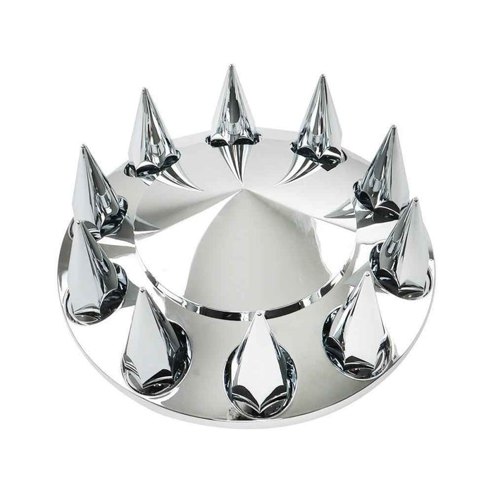 DURAFORCE Chrome Hub Cover Kit 33mm Axle Covers Spiked Front & Rear Semi Truck Wheel