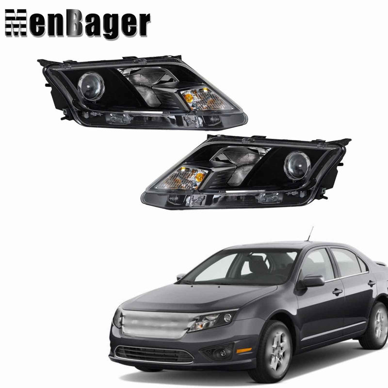 DURAFORCE Black Halogen Projector Headlight Assy Right&Left Side For 2010-2012 Ford Fusion