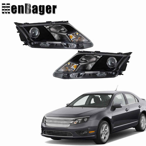 DURAFORCE Black Halogen Projector Headlight Assy Right&Left Side For 2010-2012 Ford Fusion