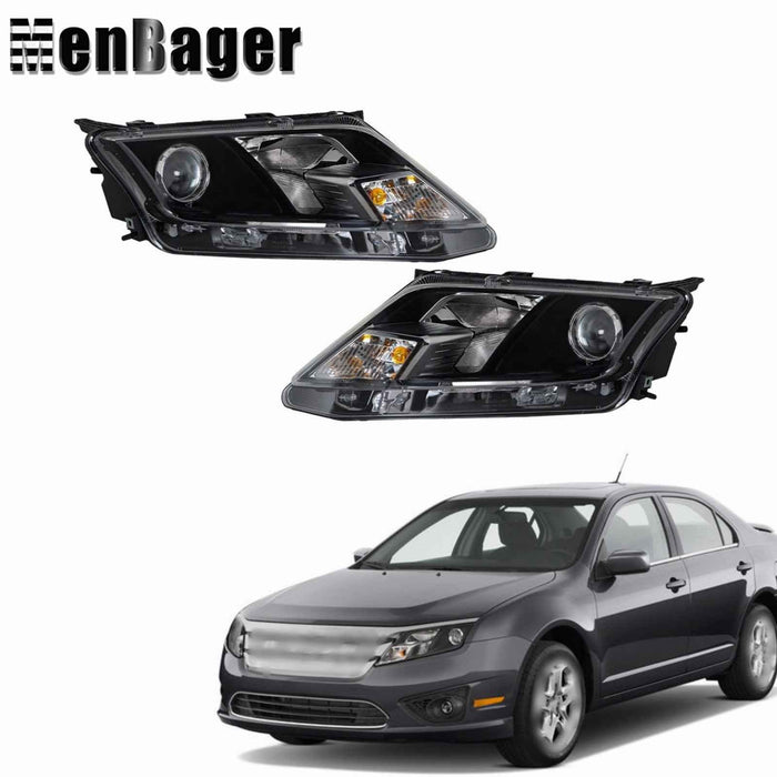 DURAFORCE Black Halogen Projector Headlight Assy Right&Left Side For 2010-2012 Ford Fusion