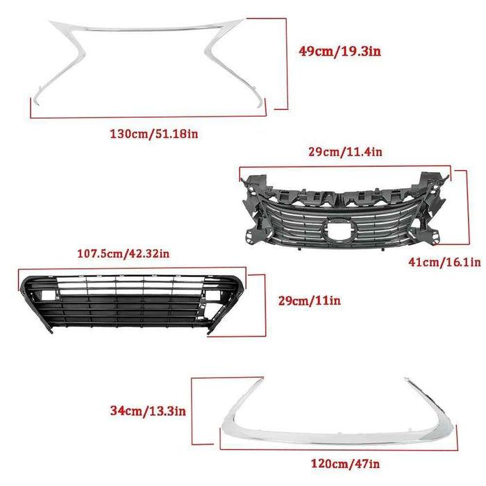 DURAFORCE 4Pcs Front Bumper Grille Molding Trim For Lexus ES300H ES350 2016 2017-2018