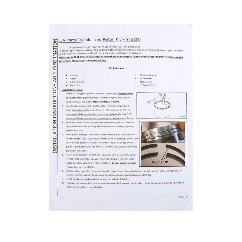 DURAFORCE 1988-2006 For Yamaha Blaster 200 Piston Cylinder Crank Motor Rebuild Gasket Kit