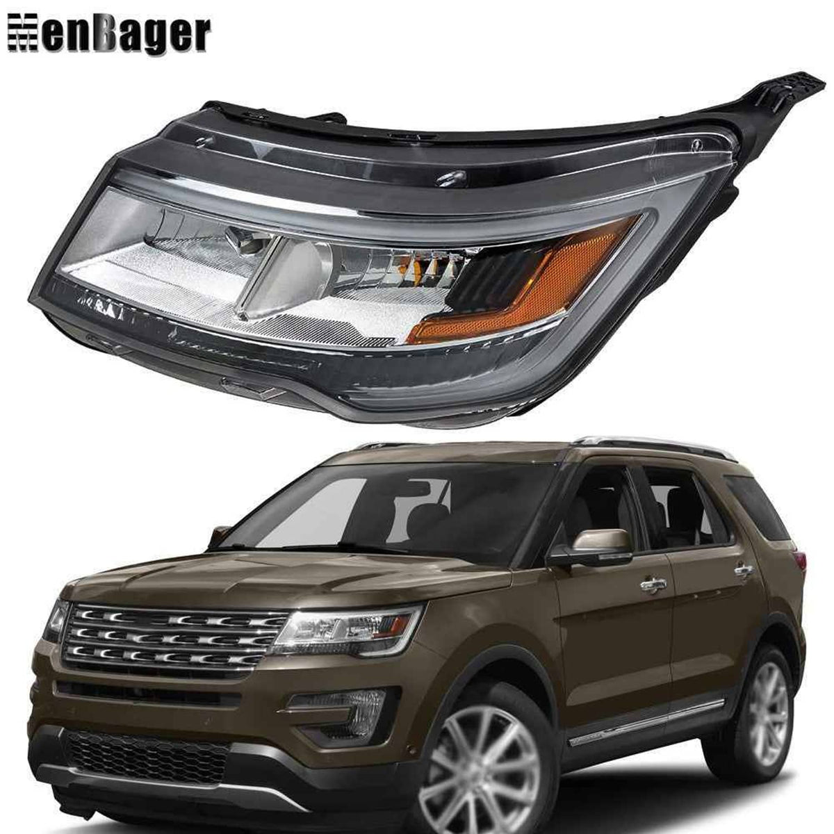 Headlights For Ford Explorer 2016 2017 2018 Chrome Halogen w/LED DRL ...