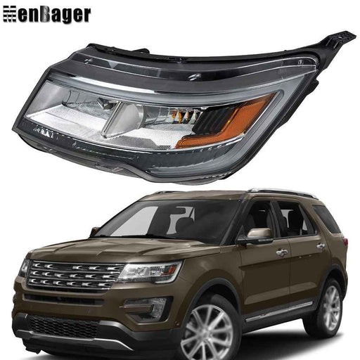 DURAFORCE Headlights For Ford Explorer 2016 2017 2018 Chrome Halogen w/LED DRL Left Side