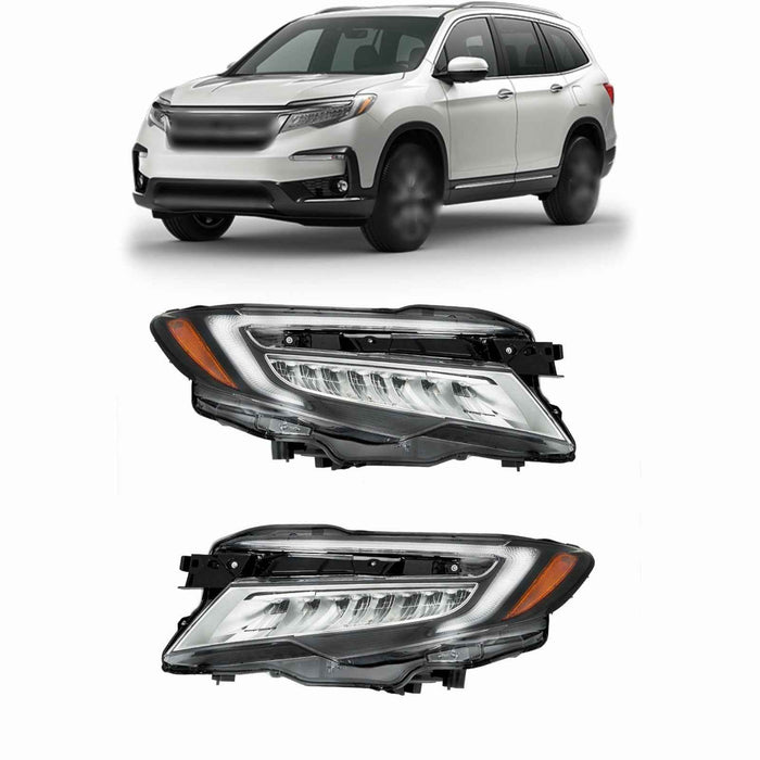 DURAFORCE Full LED Chrome Headlight Assy Pair For 2019-2021 Honda Pilot/2019-2021 Passport