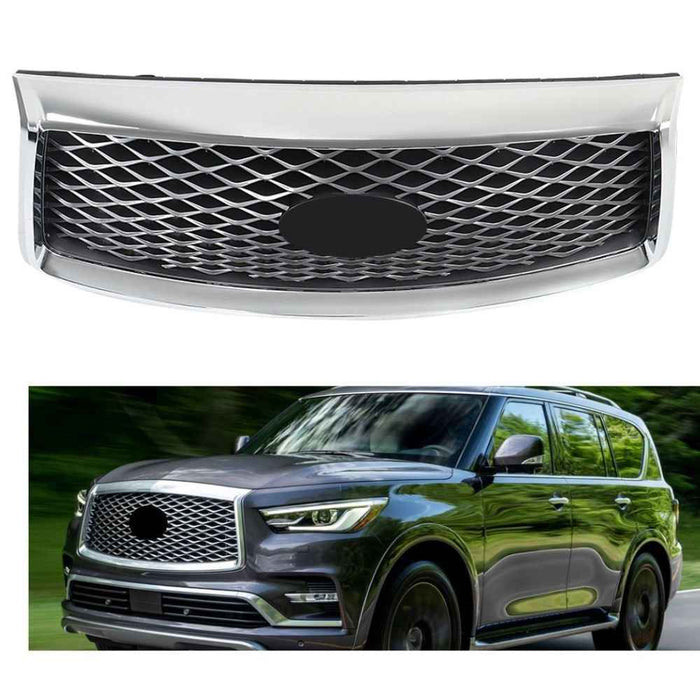DURAFORCE Front Upper Grille W/Camera Option Chrome For INFINITI QX80 2018 2019 2020-2021