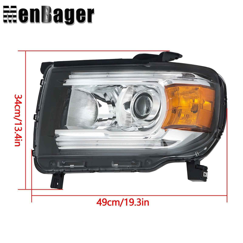 DURAFORCE Halogen LED DRL Projector Headlights Clear For 2015-2022 GMC Canyon Driver Side