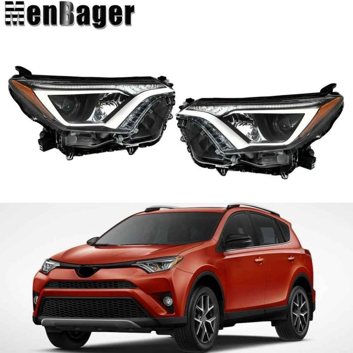 DURAFORCE Pair For Toyota Rav4 2016 2017 2018 Projector Headlights Halogen Black Housing