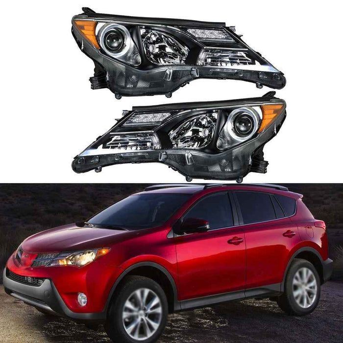 DURAFORCE Headlights Halogen For Toyota RAV4 2013 2014 2015 Left+Right Side Black Housing