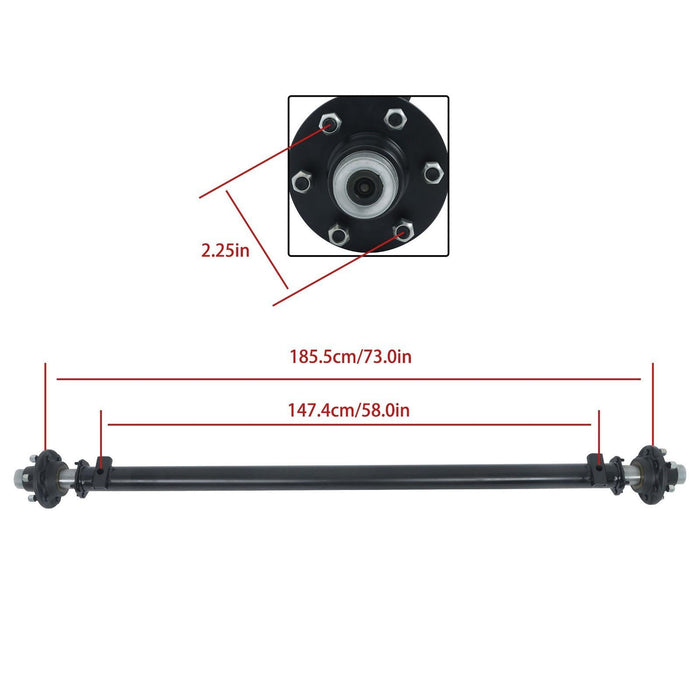 DURAFORCE 6000lbs Trailer Axle 6 lug Idler 73" HF 58" Spring Center Boat RV Utility Axle