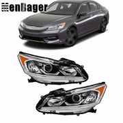 DURAFORCE For 2016 2017 Honda Accord Headlights Replacement Halogen w/DRL Housing Black