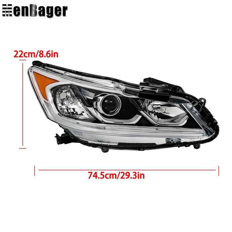 DURAFORCE For 2016 2017 Honda Accord Headlights Replacement Halogen w/DRL Housing Black