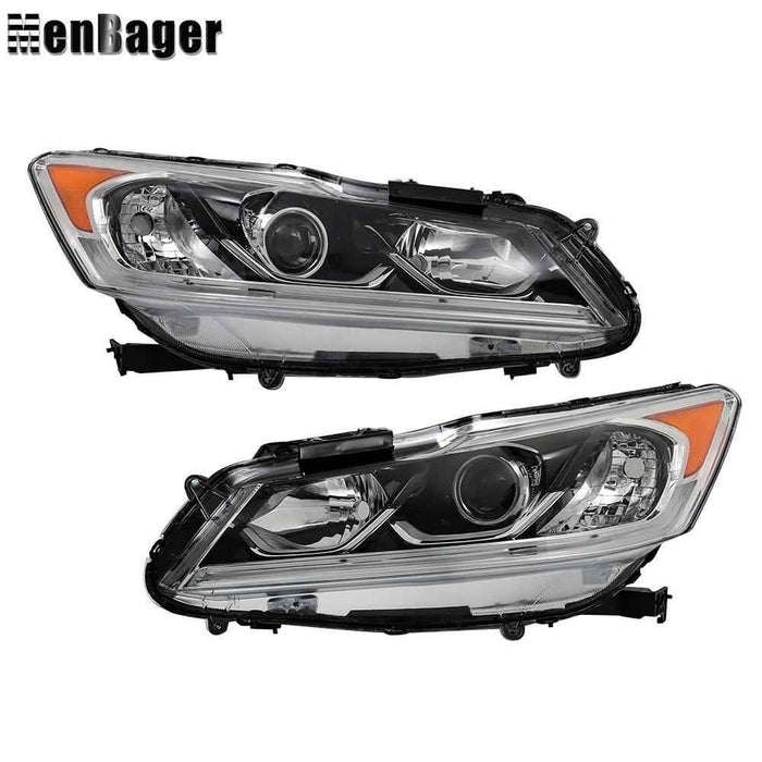 DURAFORCE For 2016 2017 Honda Accord Headlights Replacement Halogen w/DRL Housing Black