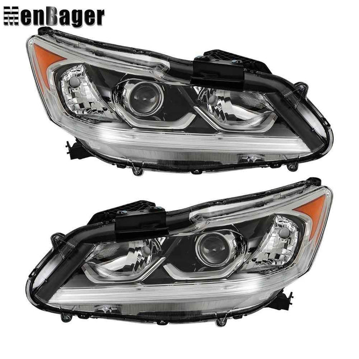DURAFORCE For 2016 2017 Honda Accord Headlights Replacement Halogen w/DRL Housing Black