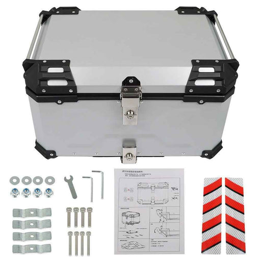 DURAFORCE Silver 65L Motorcycle Tour Tail Box With Security Lock Waterproof Top Case