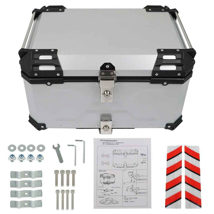 DURAFORCE Silver 65L Motorcycle Tour Tail Box With Security Lock Waterproof Top Case