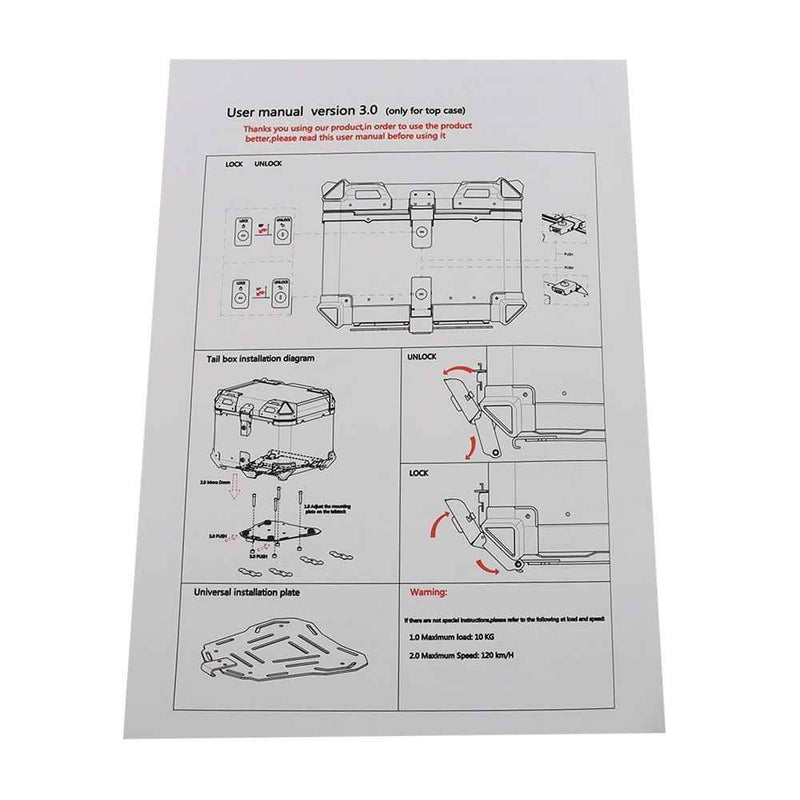 DURAFORCE Silver 65L Motorcycle Tour Tail Box With Security Lock Waterproof Top Case