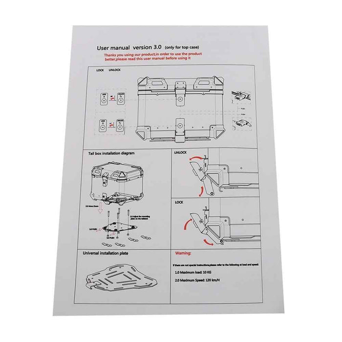 DURAFORCE Silver 65L Motorcycle Tour Tail Box With Security Lock Waterproof Top Case