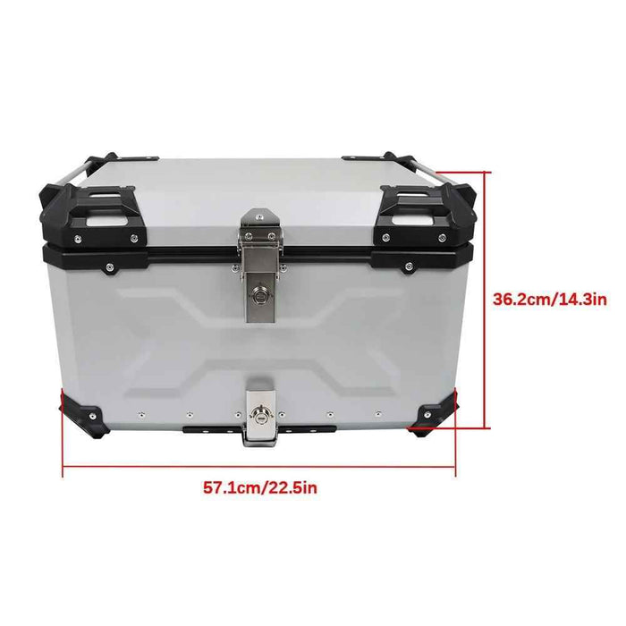 DURAFORCE Silver 65L Motorcycle Tour Tail Box With Security Lock Waterproof Top Case