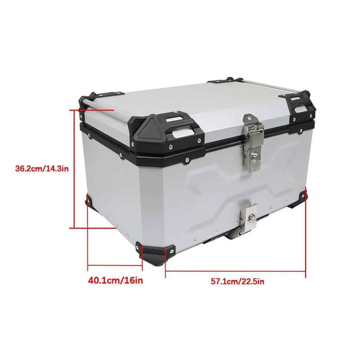 DURAFORCE Silver 65L Motorcycle Tour Tail Box With Security Lock Waterproof Top Case