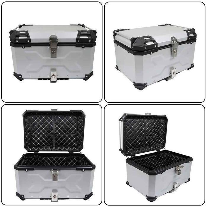 DURAFORCE Silver 65L Motorcycle Tour Tail Box With Security Lock Waterproof Top Case