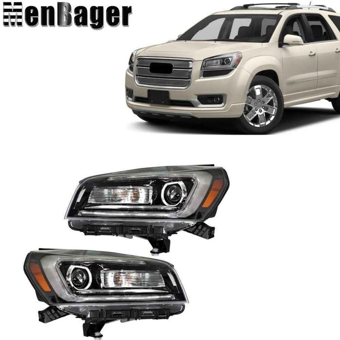 DURAFORCE Headlights Assy Left&Right Side For GMC Acadia 2013-2016 Halogen LED Tube Black