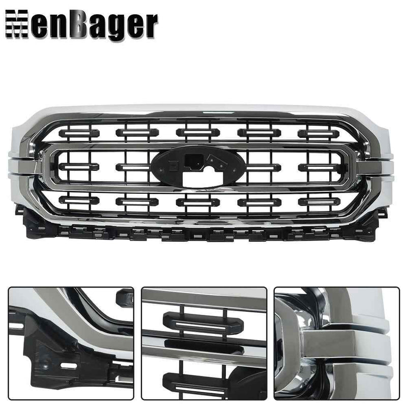 DURAFORCE Fit For Ford F150 XLT 21-22 Front Upper Bumper Grille Chrome Trim ML3Z-8200-CA