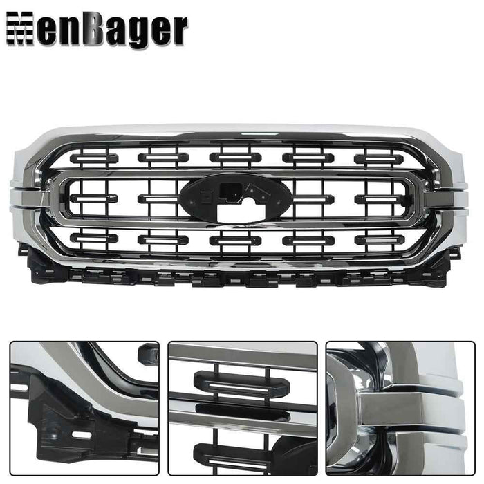 DURAFORCE Fit For Ford F150 XLT 21-22 Front Upper Bumper Grille Chrome Trim ML3Z-8200-CA