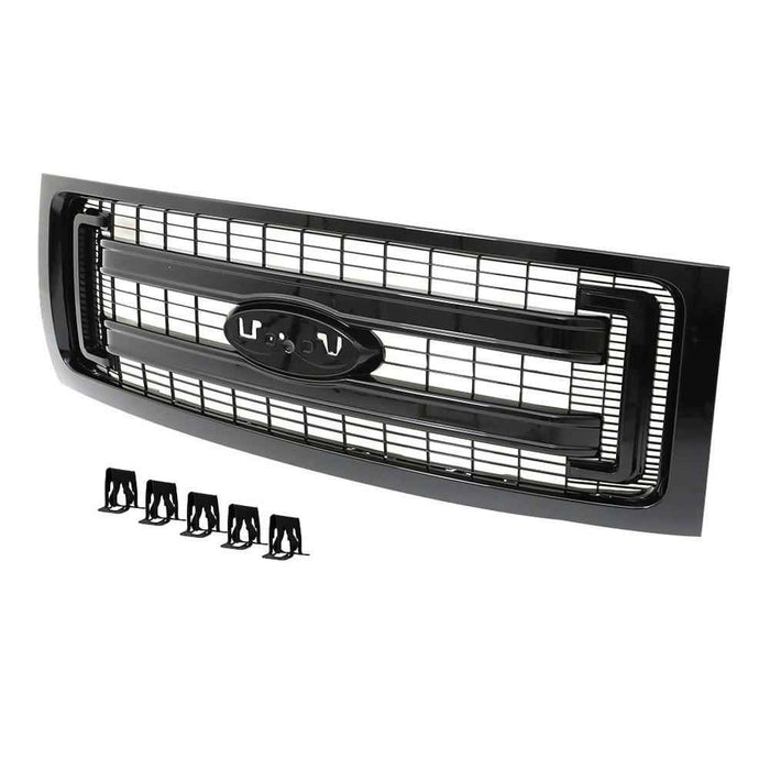 DURAFORCE Black ABS Plastic Grill For Ford F-150 Regular Cab 2009-2014 Front Upper Grille