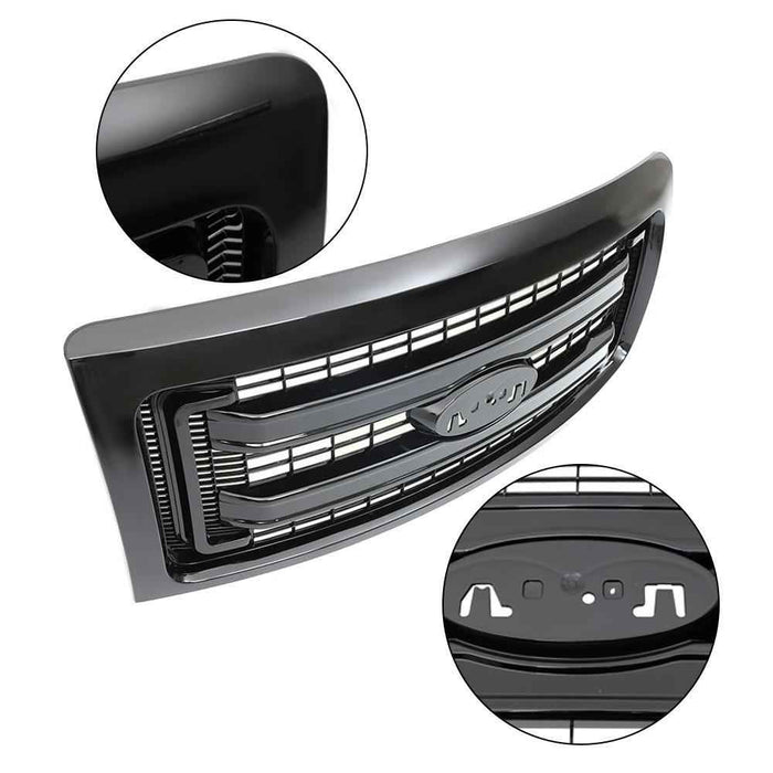 DURAFORCE Black ABS Plastic Grill For Ford F-150 Regular Cab 2009-2014 Front Upper Grille