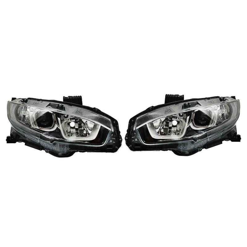 DURAFORCE For 2016-2020 Honda Civic Chrome Halogen LED DRL Headlights Assy Right&Left Side