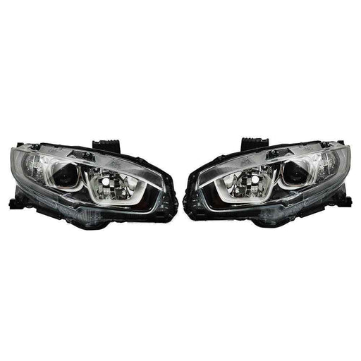 DURAFORCE For 2016-2020 Honda Civic Chrome Halogen LED DRL Headlights Assy Right&Left Side