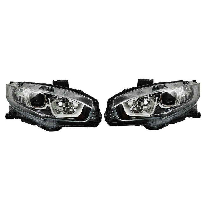 DURAFORCE For 2016-2020 Honda Civic Chrome Halogen LED DRL Headlights Assy Right&Left Side