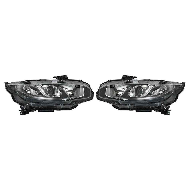 DURAFORCE For 2016-2020 Honda Civic Chrome Halogen LED DRL Headlights Assy Right&Left Side