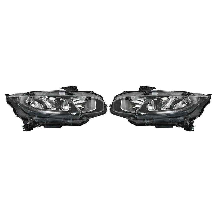 DURAFORCE For 2016-2020 Honda Civic Chrome Halogen LED DRL Headlights Assy Right&Left Side