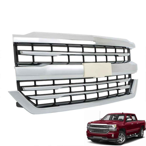 DURAFORCE Front Upper Bumper Grille Grill Chrome For Chevrolet Silverado 1500 2016-2018