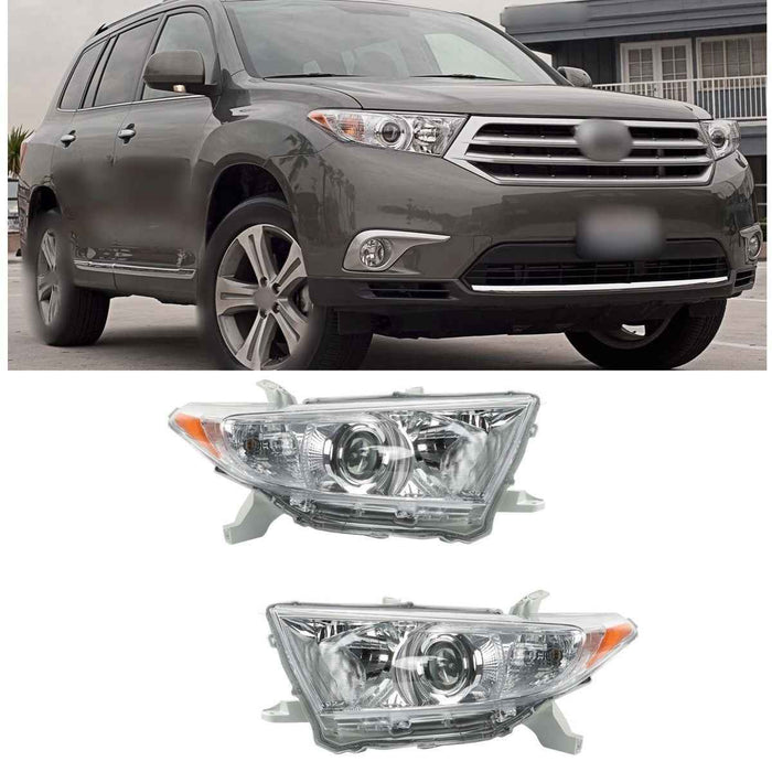 DURAFORCE Halogen Left+Right Side Headlights For 2011-2012-2013 Toyota Highlander Chrome