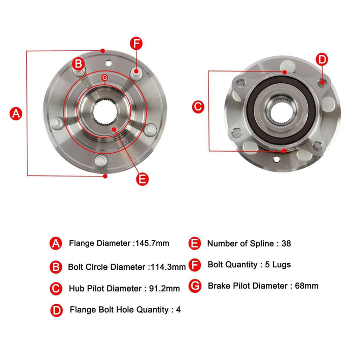 DURAFORCE Set of 4 Wheel Bearing Hub Assembly Front & Rear For Ford Taurus Lincoln MKS MKT