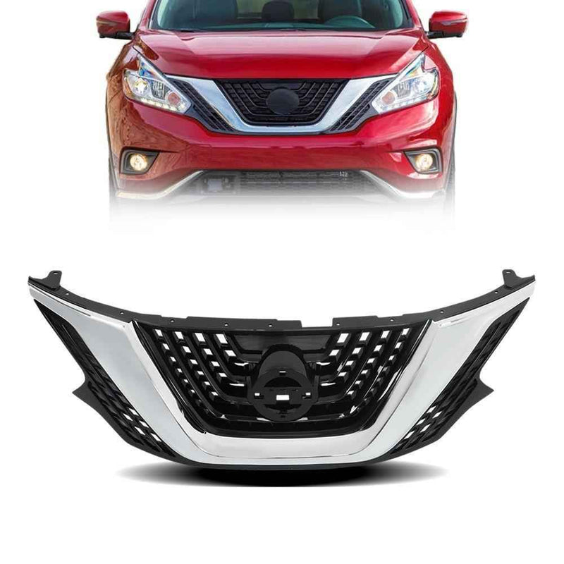 DURAFORCE Chrome+Black Plastic For Nissan Murano 2015-17 2018 Front Bumper Upper Grille