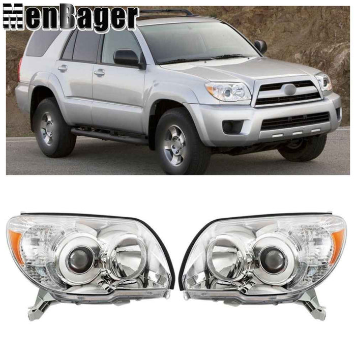 DURAFORCE Left+Right Side Halogen For Toyota 4Runner 2006-08-09 Headlights Chrome Housing